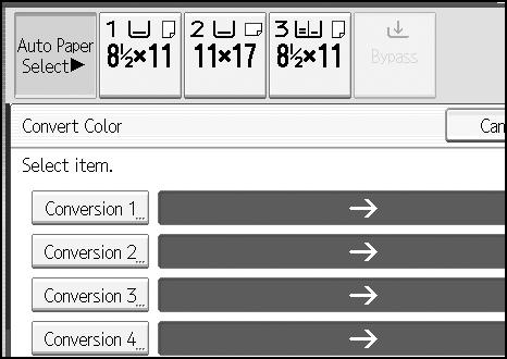 Copying Convert Colors Copies by changing the Color in the original to a different Color. Important It is possible to specify up to 4 Colors. To use this function, [Full Color] must be selected.