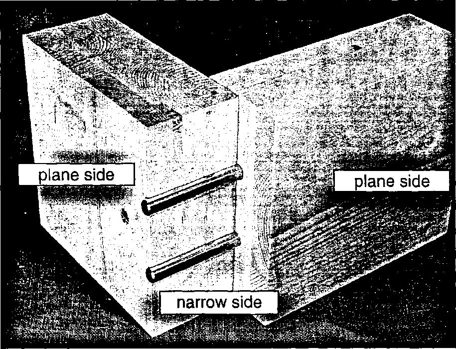 To that purpose dowel-type fasteners can be used. It is possible to position the fasteners perpendicular to the plane of the panels or in their narrow sides.