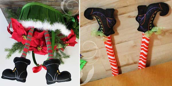 In-the-Hoop Boots Santa went head-first into this poinsettia bouquet. Turn your home into a haunted house with witch boots! Give your home a delightfully festive look with in-the-hoop boots!