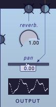 mix knob: controls the mix of signals from lowpass, to highpass, to bandpass. OUTPUT [reverb]: a reverb with no controls, inspired by the reverb tank in my Arp 2600.
