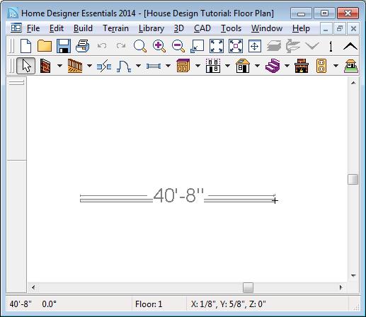 Home Designer Essentials 2014 User s Guide Click and drag from left to right to draw a wall. Wall length is indicated in the Status Bar as the wall is drawn 2.