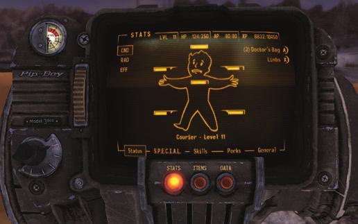 C - Pan around Maps, scroll right side menus. Rad Meter - To the top left of your Pip-Boy is a personal radiation meter that tells you how many Rads you ve currently taken in radiation damage.