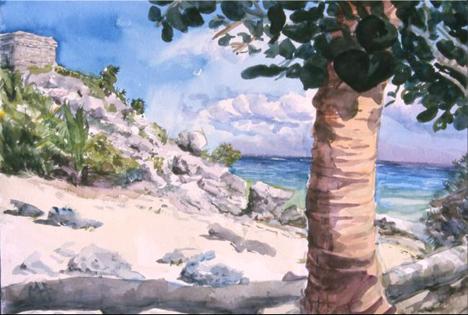 At the time of the storm, artist Mark Harmon (who now lives in Asheville) was camping on the beach in Tulum. Six weeks ealier, the German-born painter had arrived to the area by way of Madison, Wis.