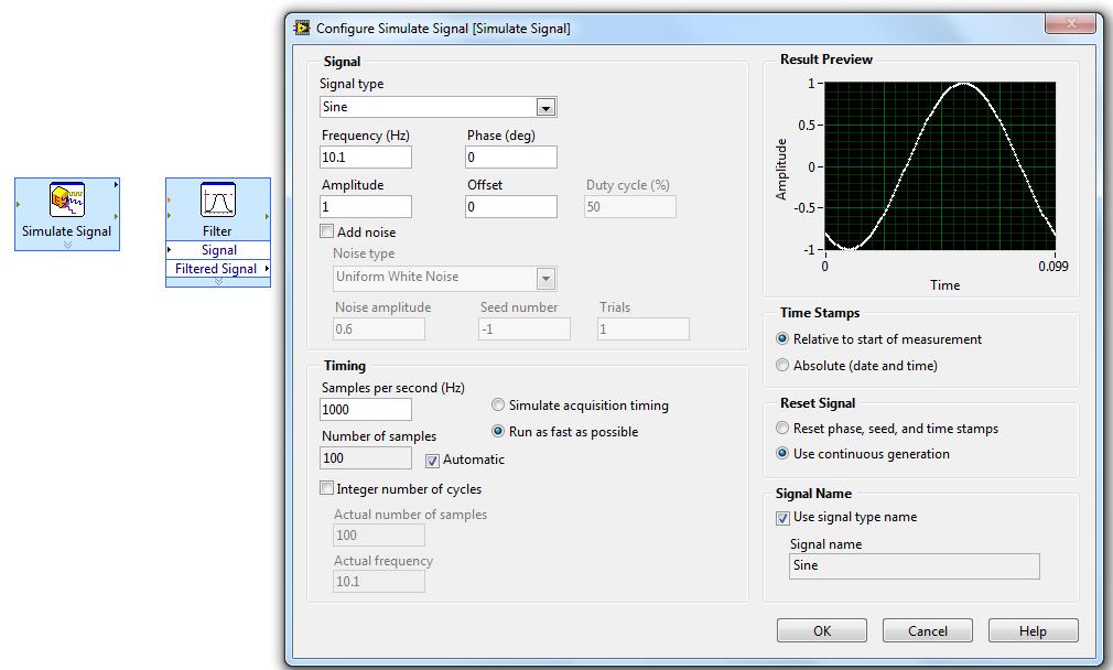 5. A window will appear, labeled Configure Simulate Signal [Simulate Signal].