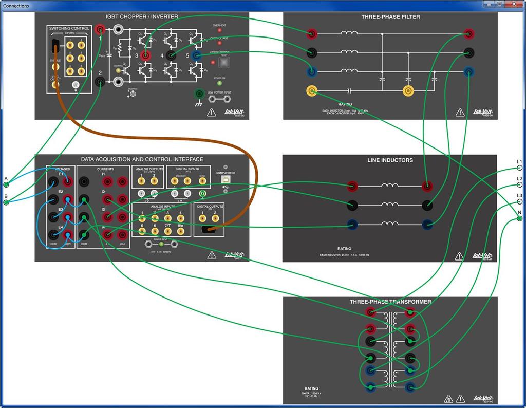 Each control function also gives access to one or more schematic and connection diagrams (see figure on the right for an example of a connection diagram) that show all connections required to