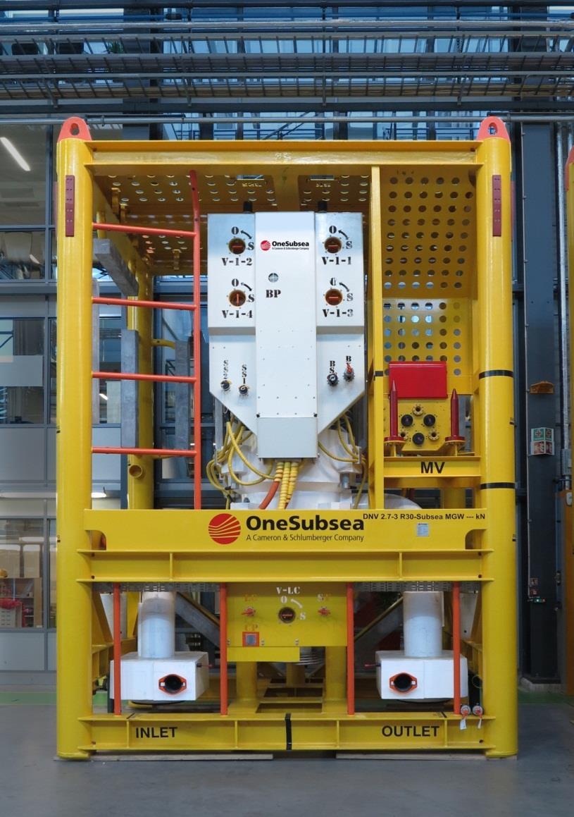 OneSubsea Helico-Axial Pump. OneSubsea s multiphase pump stages in a vertical configuration.