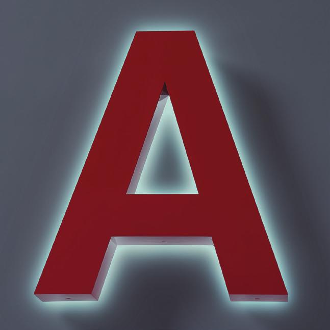 ALUMINUM HALO-LIT Aluminum Fabricated Halo-Lit The lightweight solution for letters 16 and up to an astounding 120 tall, these dramatic large letters are impossible to