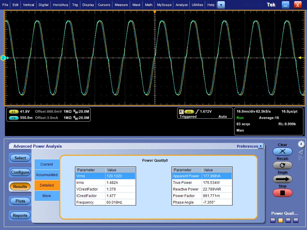 If your oscilloscope is equipped with power analysis software, the software automates the measurement.