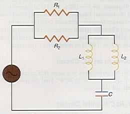 In the circuit shown R 1 = 535 Ω, R2 = 350 Ω, L1 = 3.25 mh, L2 = 2.56 mh, C 1 = 5.00 µf, C2 = 7.