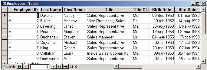 Fig. 1.4 Conţinutul (starea) tabelului Employees.