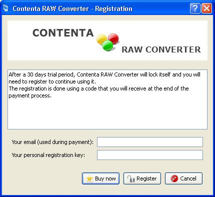 How to register? If you decide to buy Contenta RAW Converter (thanks!), go through the payment process and you should receive instantly a download link and your registration key.
