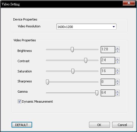 Setting You can select video resolution and set the parameter of video properties by click the button.