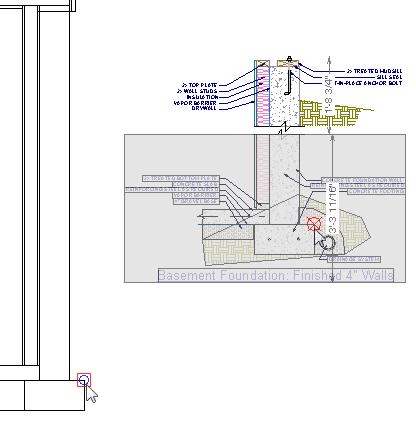 CAD Detail from View 4. Select the lower CAD Block and use its end handles to move it until it snaps into position over the CAD lines representing the footing in the larger drawing. 5.