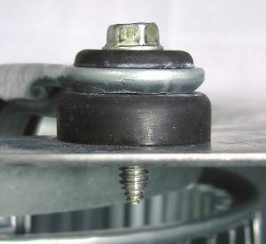 Self tapping or sheet metal screws are not sufficient for a long term installation when a new hole is drilled through the thin wall of the blower housing.