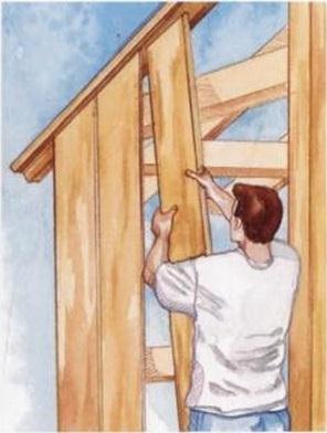Add the siding to the end walls, fastening it to the rafters and timber framing with two facenails at each support. 1.