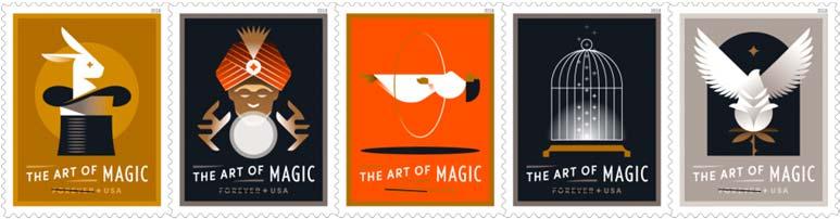 The Art of Magic The Postal Service celebrates the art of magic with this pane of 20 stamps featuring digital illustrations