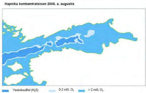 571 Joonis 8.32 Hapniku ja vesiniksulfiidi sisaldus Soome lahe põhjalähedastes vetes (2006/2007) (1) Toitained Lämmastiku üldine sissekanne Soome lahte oli 2000.