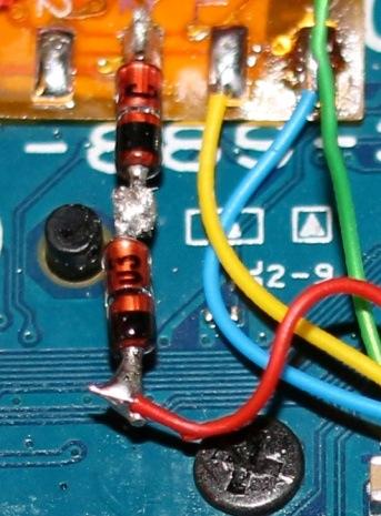 Both diodes can be installed together near the flex board, or you could locate one diode on the LED board as shown