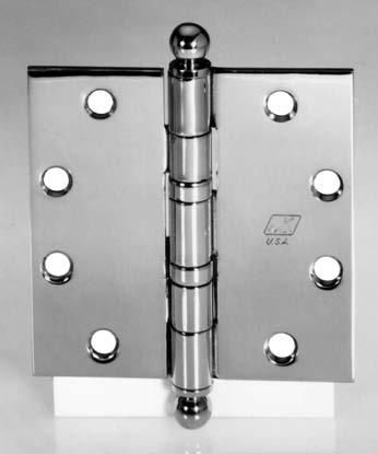 Pins on bearing hinges are furnished in stainless steel. Three Knuckle Pin stems in all non-ferrous bearing hinges are stainless steel. Pins in all ferrous hinges are steel.