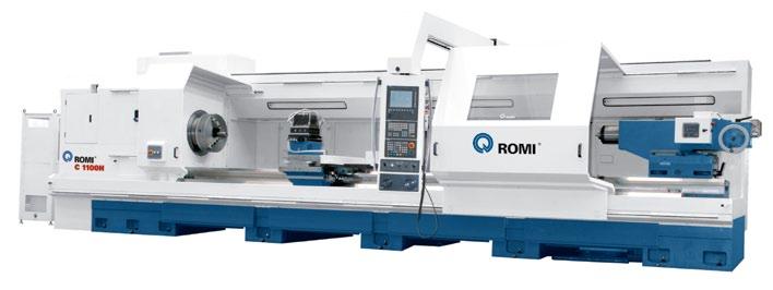 Robust machines for machining heavy duty parts with high efficiency and productivity. Headstock ASA A2-20 Spindle thru-hole: Ø 375 mm (14,8) Swing over bed: 1.110 mm (44 ) (ROMI C 1100H) 1.