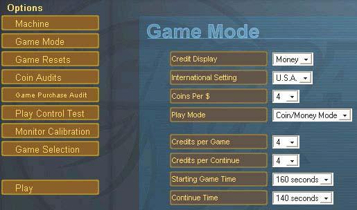 Game Mode Menu The Game Mode menu is used to setup the type of money used at your location, the amount of coins that are needed to start a game, and game play timeout.