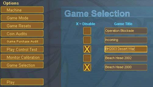 Game Selection The Game Selection window allows you to disable games that are currently installed so that they are not available to play in the multi-game selection window.