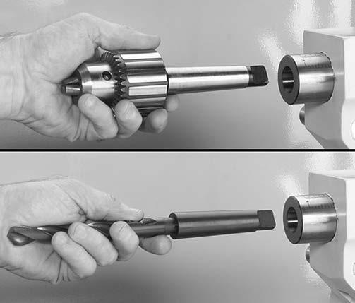 Tip: When drilling or when tapping operations need to be done deep into a part, the quill can also be stabilized by slightly applying the lever to add drag and preload to the quill.