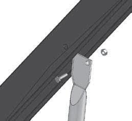With assistance, align the rafter hole with the diagonal strut. Insert the bolt through the rafter hole and through the mounting hole in the diagonal strut.