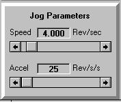M S C L D C P R O G R A M M I N G S O F T W A R E SETTING THE JOG PARAMETERS To set the JOG SPEED and JOG ACCEL/DECEL RATE, adjust the SCROLL BARS in the MAIN PROGRAMMING WINDOW (see Figure 25).