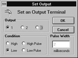 P R O G R A M M I N G I N S T R U C T I O N S SET OUTPUT This command allows the choice of one of the three outputs and to put a voltage signal on it.