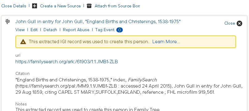 added as a source to the person in Family Tree.