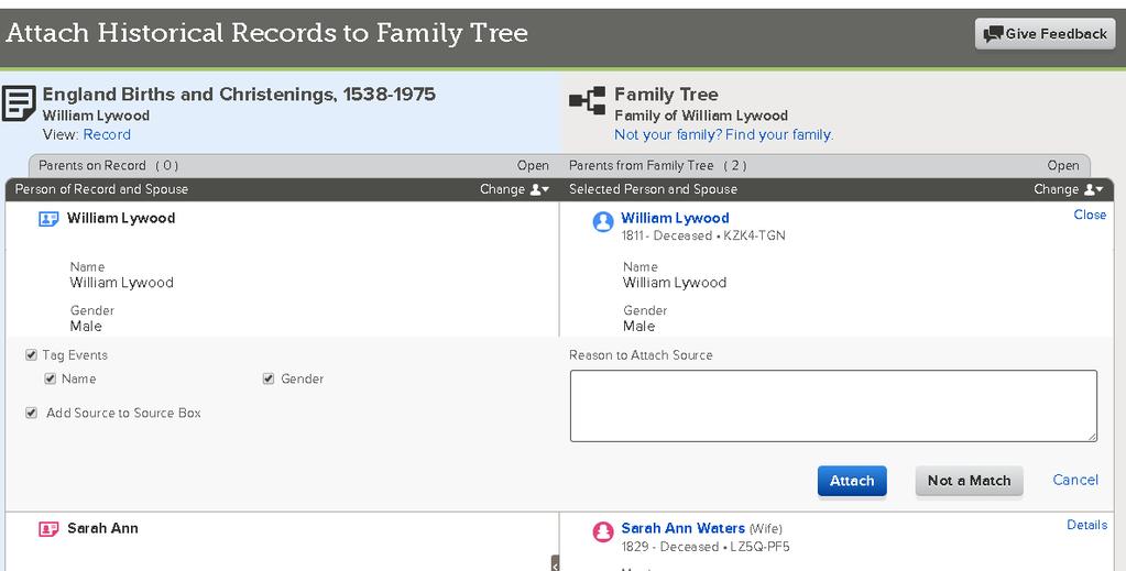 Record Hints Click on Record Hints icon. Click on ancestor s name.