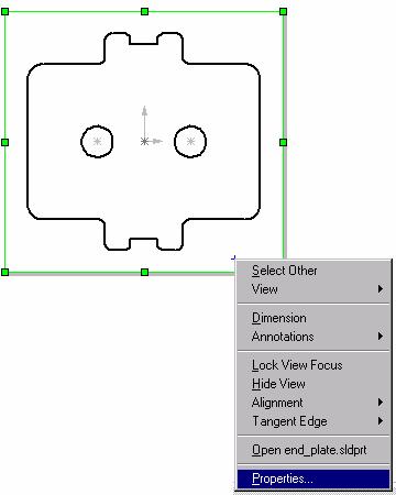 V. MAKING DXF FILES IN SOLIDWORKS CONT. Right click on the drawing view, it should highlight in green.