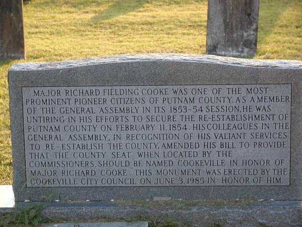 MAJOR RICHARD FIELDING COOKE b. 8 July 1787, Culpepper Co., VA d. 15 October 1870, Putnam Co.