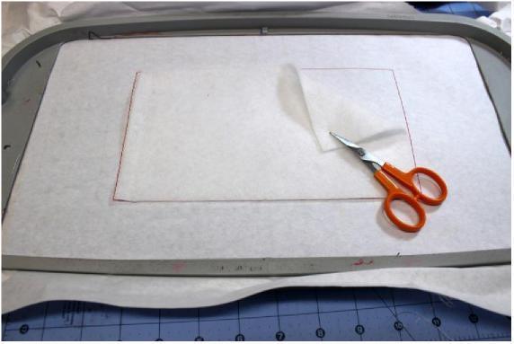 COLOR STITCHOUTS FRONT Hoop a stabilizer of your choice. Your first color will be stitched directly onto the stabilizer. 1. Placement guideline for fusible fleece After 1, remove hoop from machine.