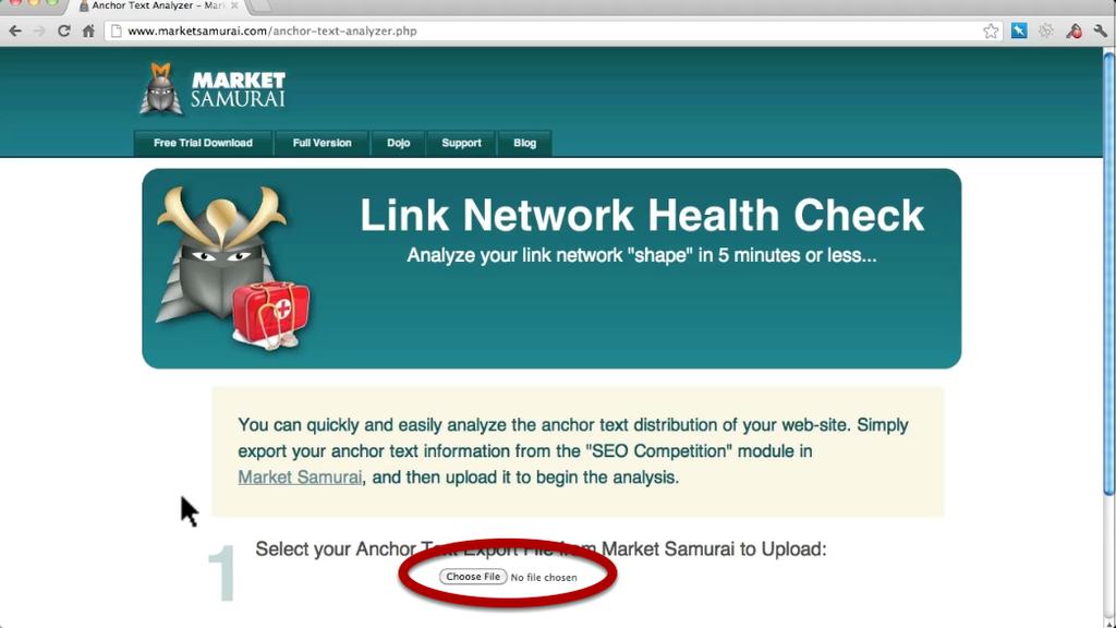 And here is the Link Network Health Check up page. To get started all I have to do is click the Choose File button.