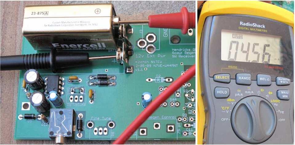 fl Measure the voltage across the battery clips using a voltmeter set to the DC volts setting. The voltage should read somewhere in the 8 to 9v range depending on the freshness of the battery.