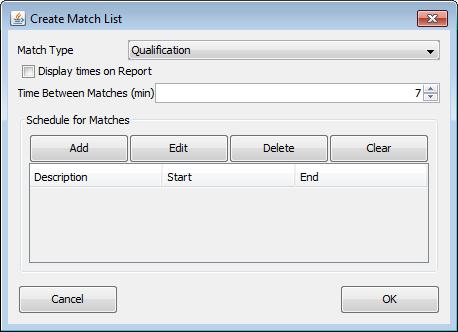 22 FIRST Tech Challenge Scorekeeper Manual After clicking Generate Matches either from the tab or the dashboard, the Match Generation dialog box will open.
