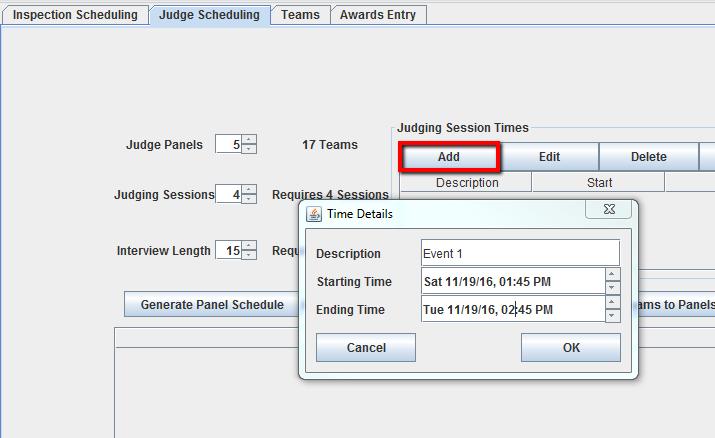 From the main Scoring System page choose Scheduling Application. The Schedule Application will open.