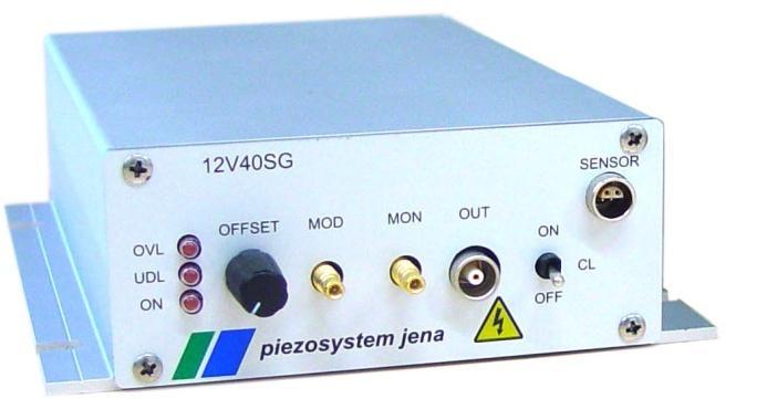 12V40 SG piezo-amplifier 1-channel unit, closed casing 12 Volt power supply (24 Volt optional) integrated measuring system and closed-loop controller manual and external operation excellent cost