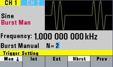 Figure 3.14 - Trigger Menu F1: Man - Selects manual as the trigger source. To trigger the waveform generator, press this MAN TRIG again.
