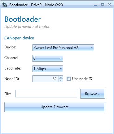 15. BOOTLOADER The Bootloader button on the top toolbar allows you to update the firmware inside the SMI21 CANopen drive. Select the.
