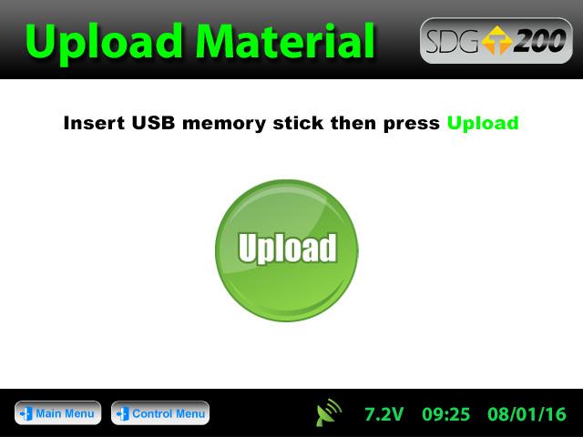 Uploading a Material The file name of the materials located on the USB drive will appear on the left and some details identifying that specific material will be displayed on the right.