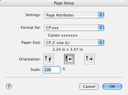 3 Select your printer in [Format for], and select [CP_C size (L)] in [Paper Size].