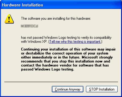 2) If [Hardware Installation] is displayed, click [Continue Anyway] button.
