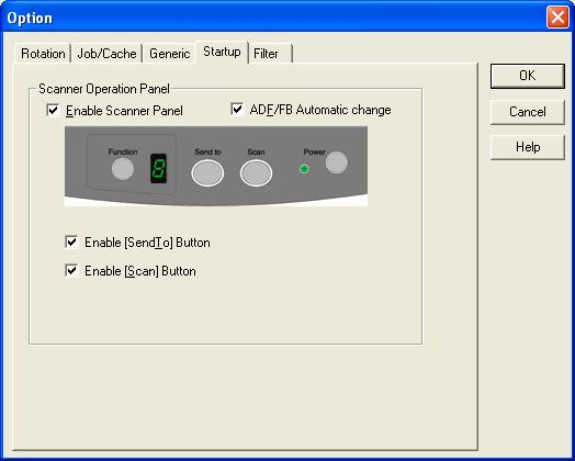 In case of model fi-5015c Figure Option dialog (Start Up) Power Mode Quick Start Mode This mode keeps the lamp on regardless the scanner s operating condition, which saves times for lamp to become