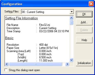 4.9 Setting the Setting Manager Options These options are used to manage the setting files, and switch the basic scan dialog display. Press the [Config.