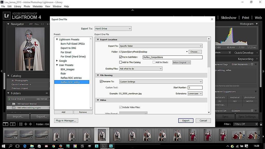 15 Changing pixel size in Lightroom The new Preset Reflex ROC entry appears under User Presets In future