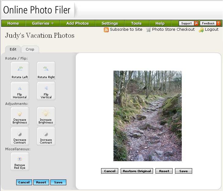 Editing Photos You can edit your photos by adjusting the brightness and contrast, removing red-eye, or rotating them.