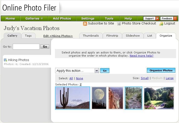 Organizing Photos Organize photos by moving them to other galleries, applying keyword tags or phrases to them, or deleting them.